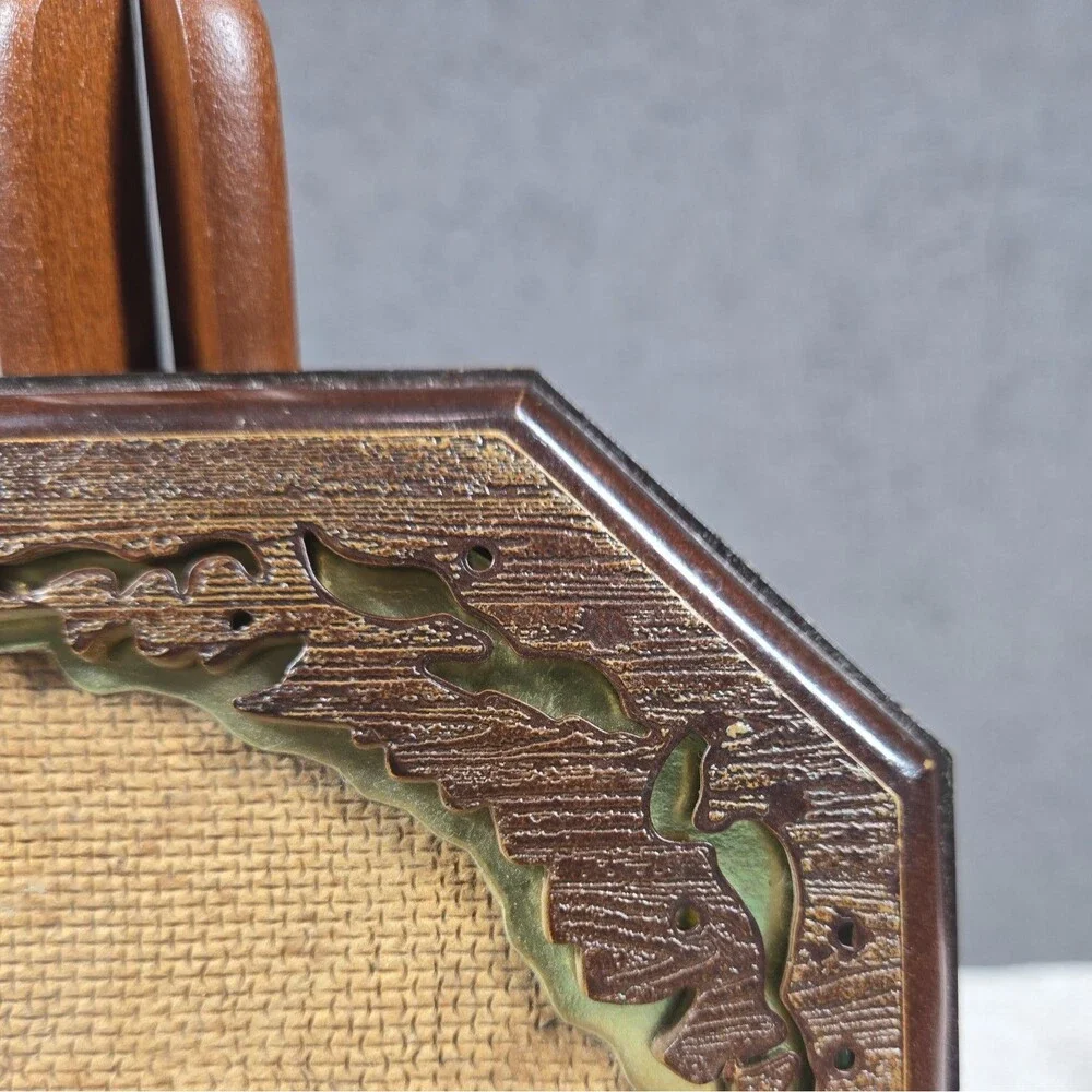 Vtg HL British Registered Design Ornate Octagon Faux Wood Picture Frame 9.5x7.5